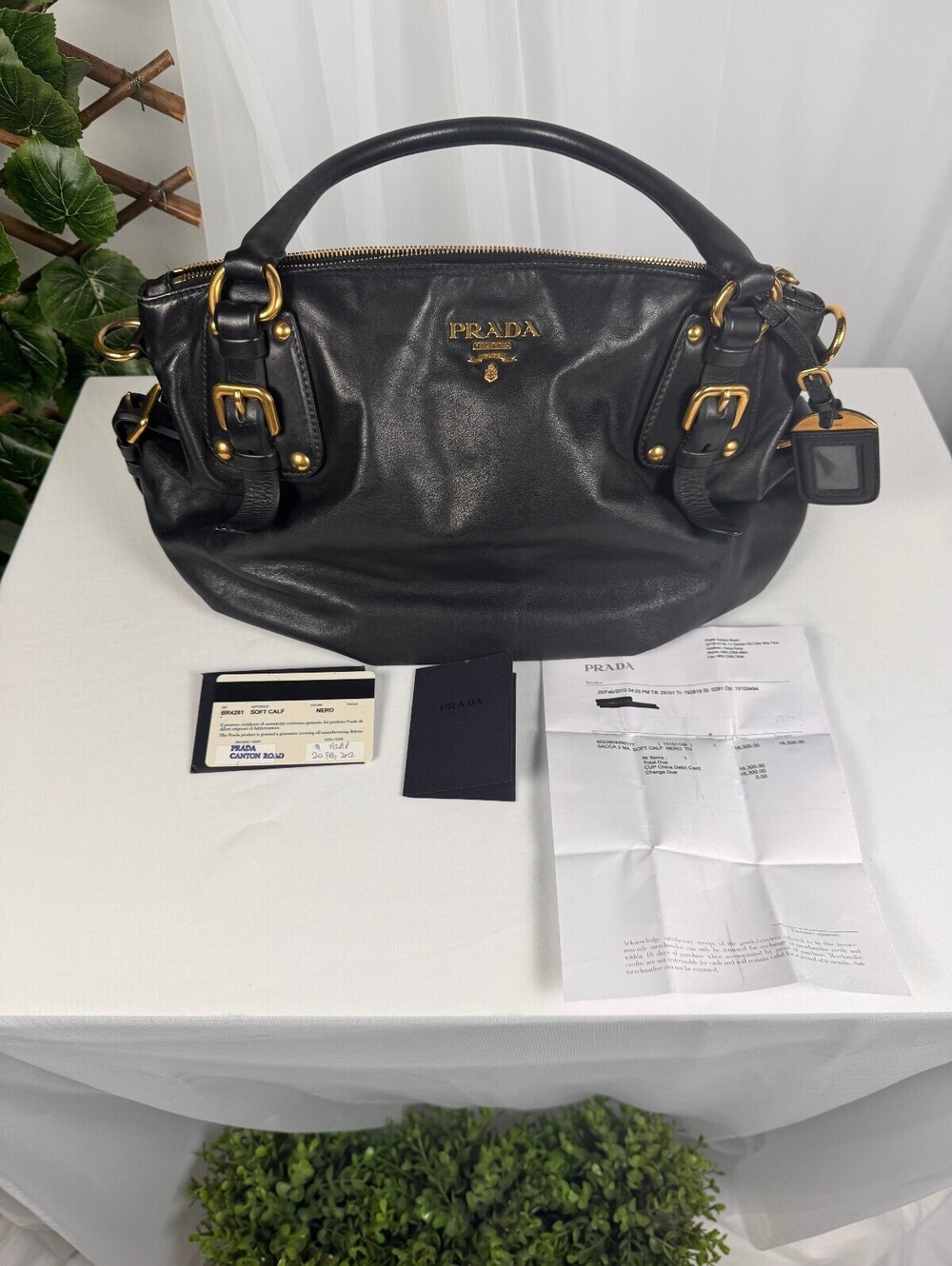 Prada BR4281 Nero Soft Calf Leather Convertible Buckle Satchel